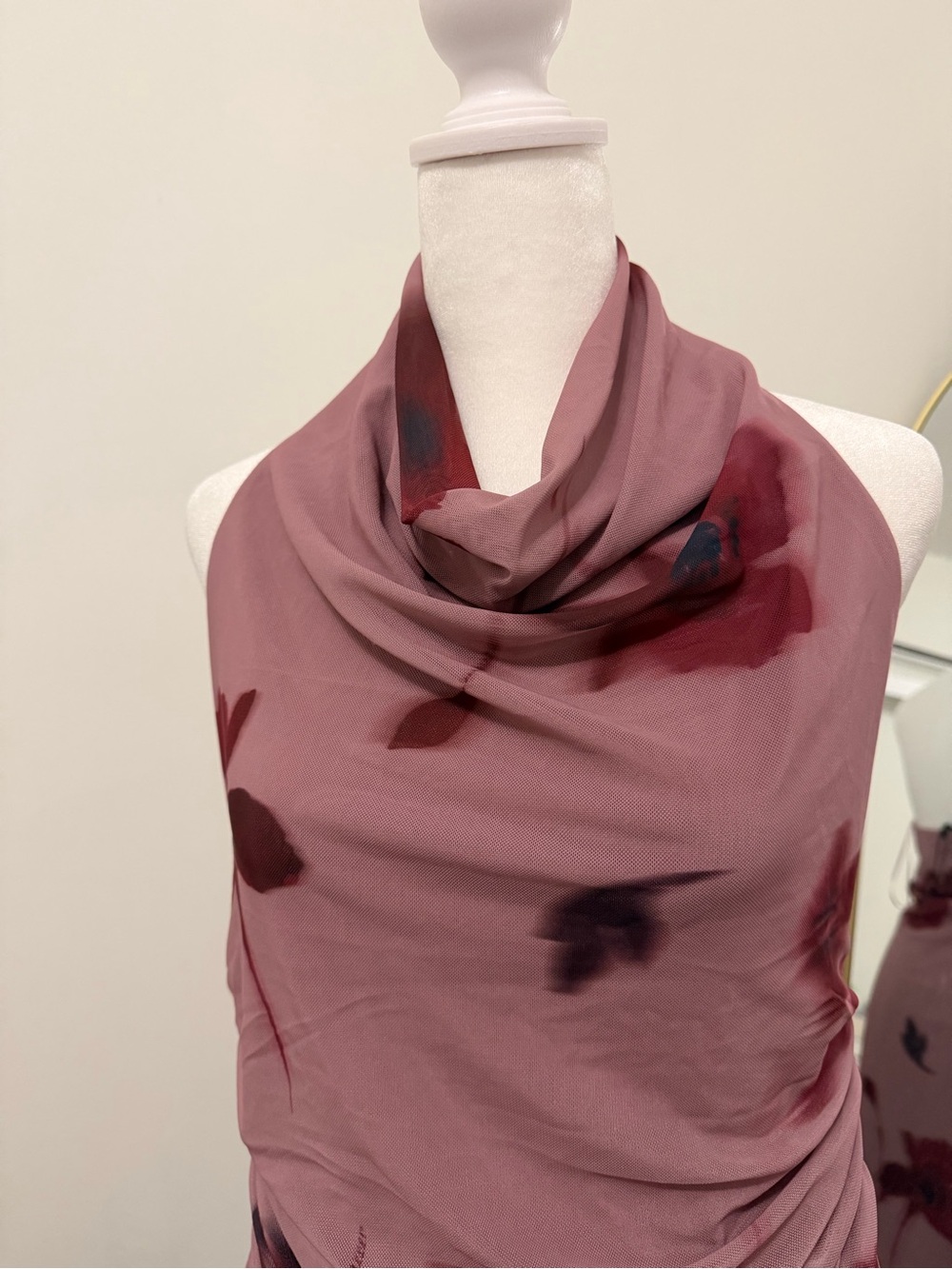 Dynamite Mauve Rose-Print Cowl Neck Mini Dress - Picture 3 of 4